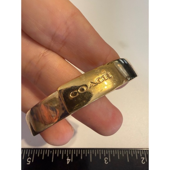 Coach Jewelry - Coach Gold Tone Hinged Bypass Bangle Bracelet Logo Embossed Cuff